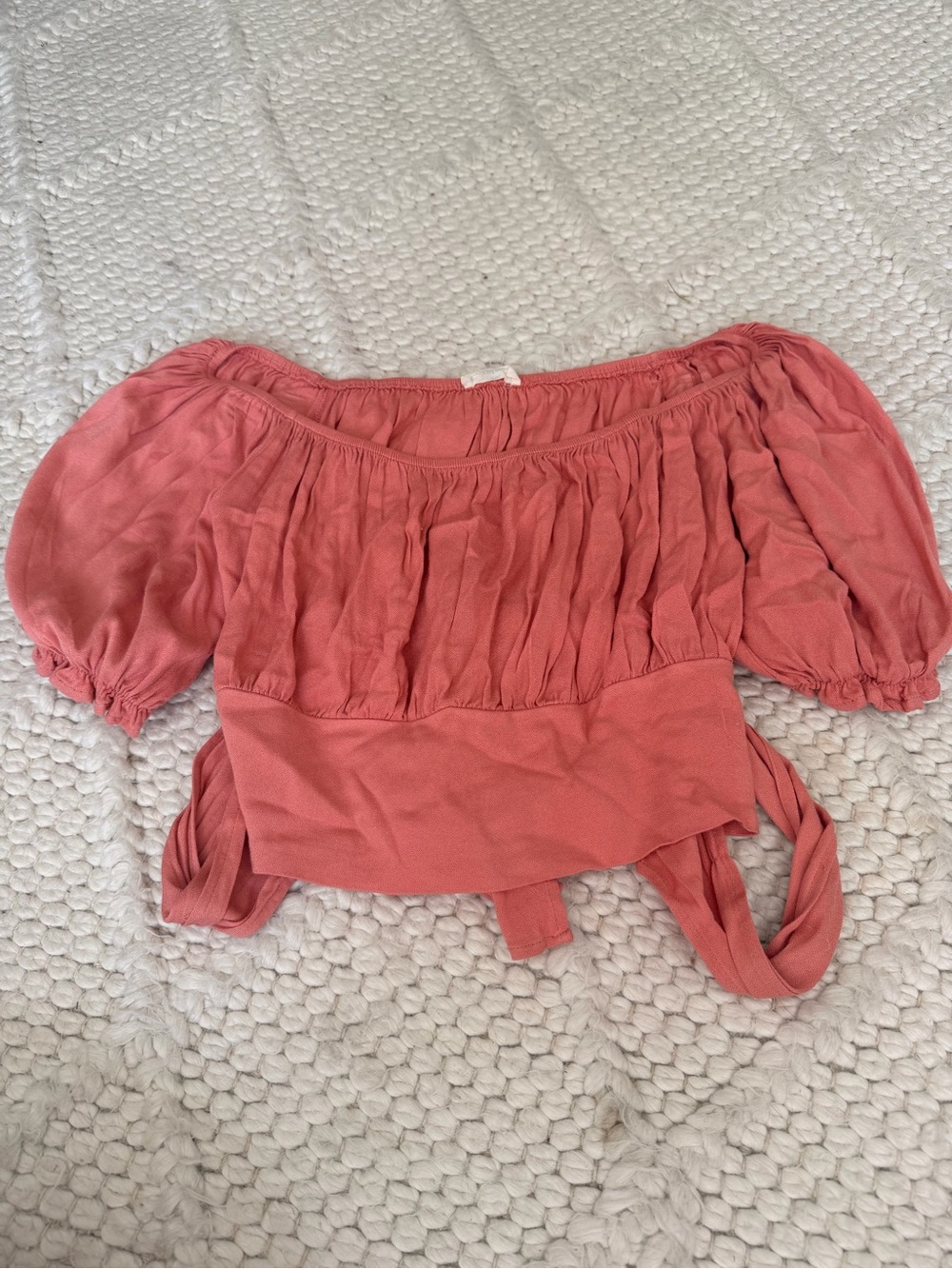 entro Coral Off-Shoulder Crop Top with Waist Tie